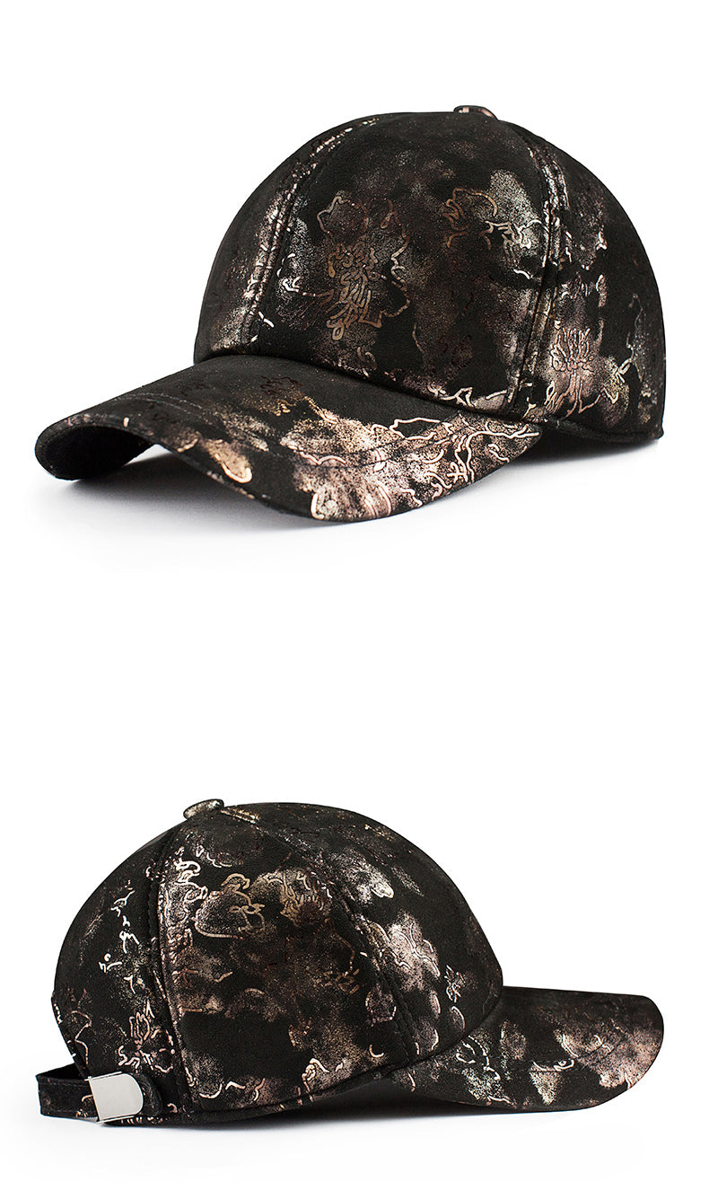 Abstract Print Genuine Leather Baseball Cap