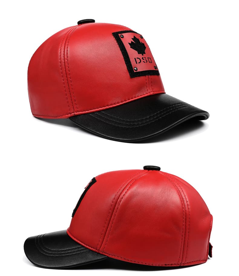 DSQ Red Genuine Leather Baseball Cap