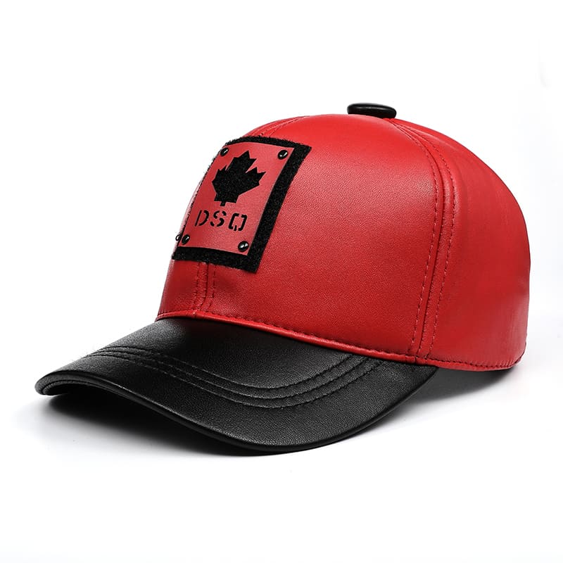 DSQ Red Genuine Leather Baseball Cap