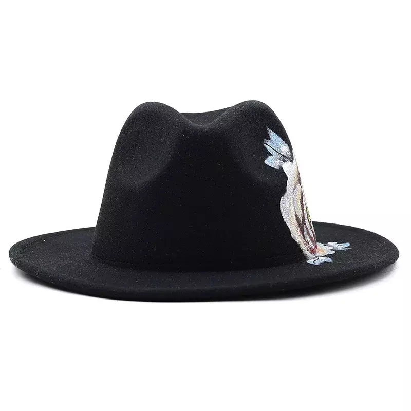 Hand Painted Rose Black Fedora Hat