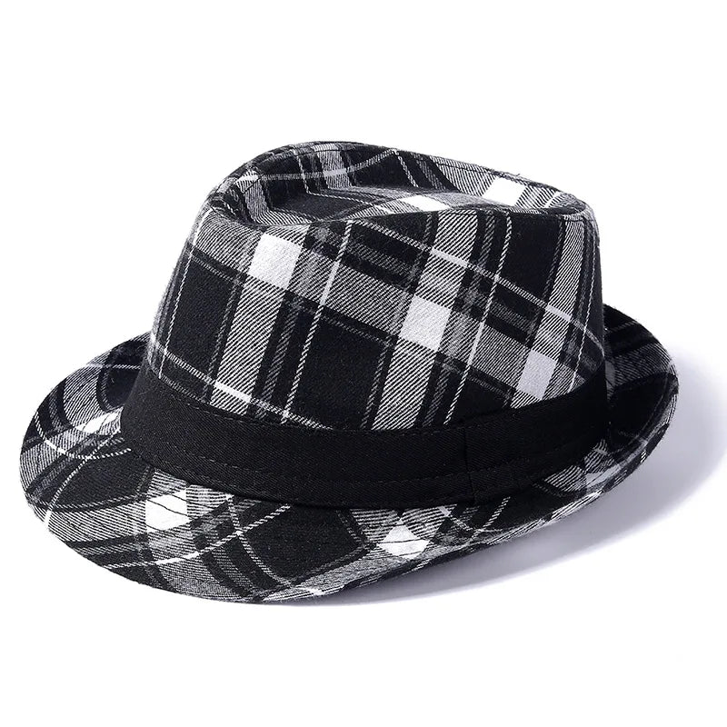 Suit-Cotton-Women-Men-Autumn-Fall-Square-Plaid-Jazz-Fedora-Hat