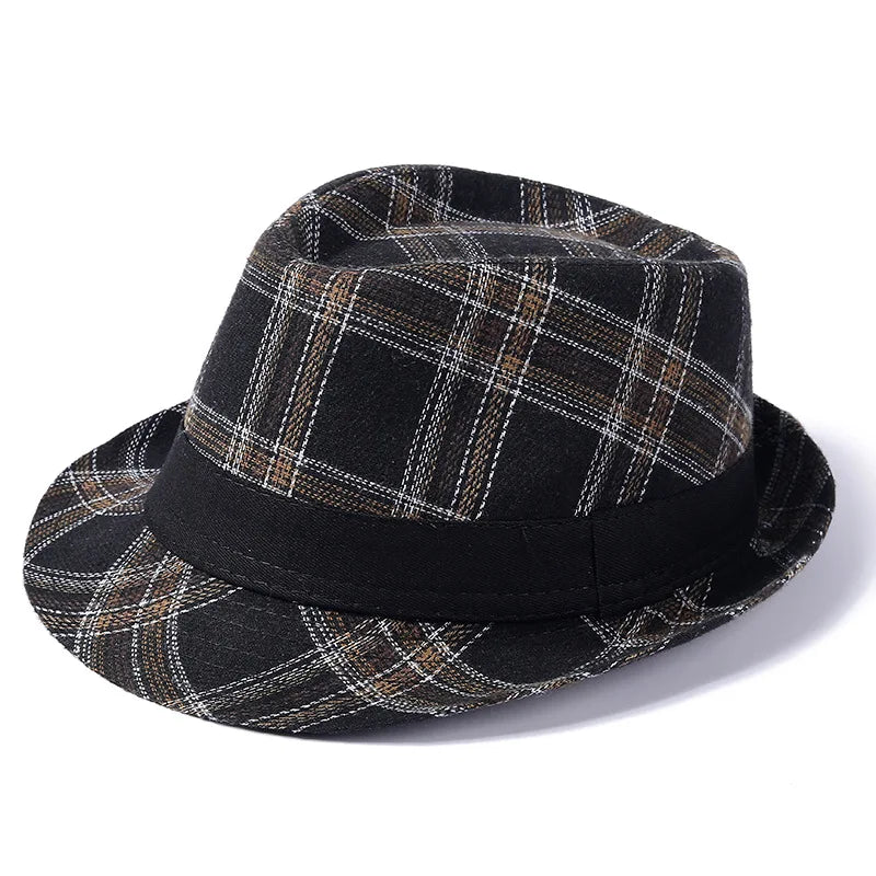 Suit-Cotton-Women-Men-Autumn-Fall-Square-Plaid-Jazz-Fedora-Hat