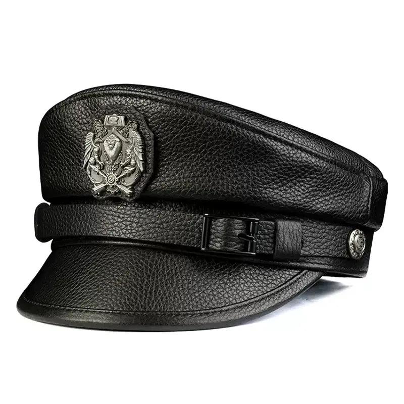 Orson Black Genuine Leather Military Cap | Sailor Cap – Ghelter