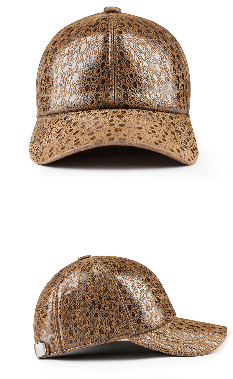 Reptile Print Genuine Leather Baseball Cap