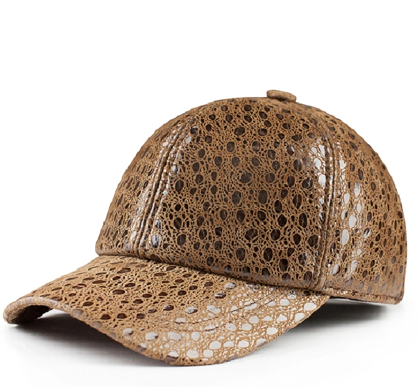 Reptile Print Genuine Leather Baseball Cap