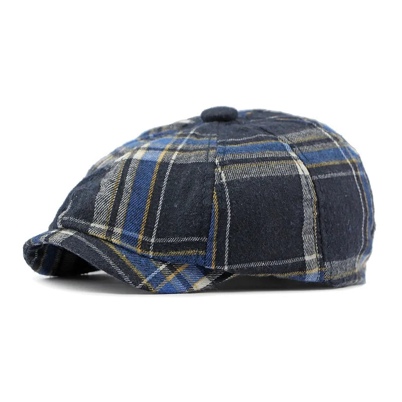 Navy-Retro-Vintage-Men-Women-Tartan-Newsie-Bakerboy-Paperboy-Cabbie-Hat