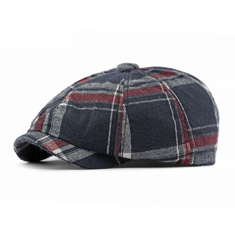 Navy-Retro-Vintage-Men-Women-Tartan-Newsie-Bakerboy-Paperboy-Cabbie-Hat