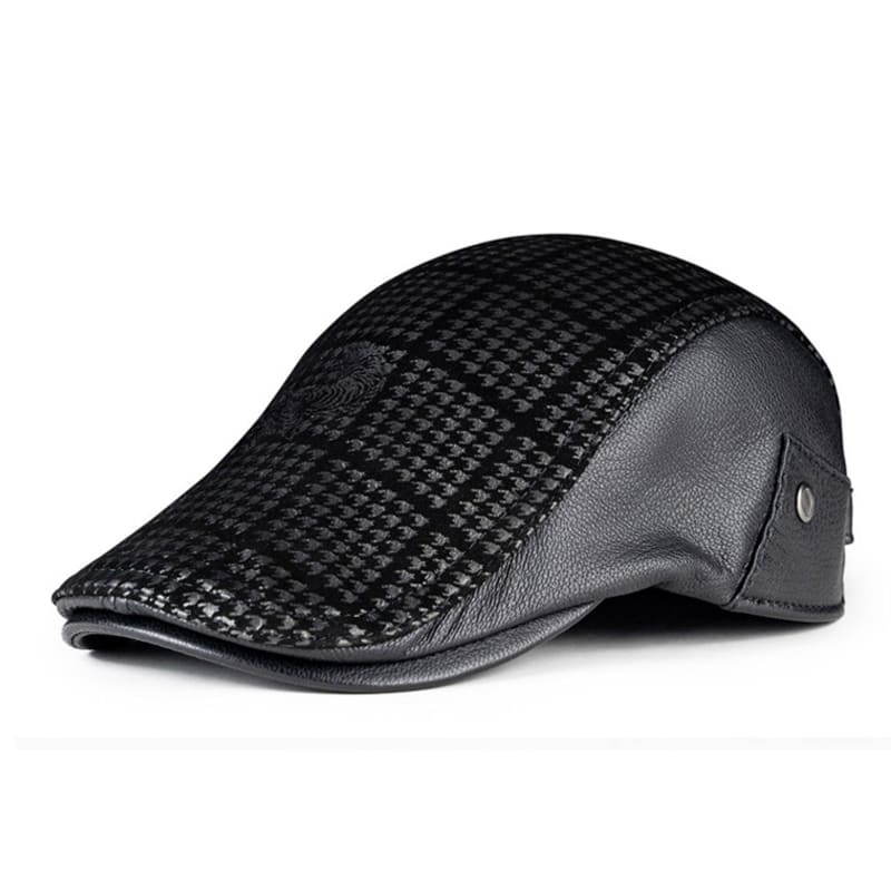 Tiger Plaid Genuine Leather Duckbill Cap