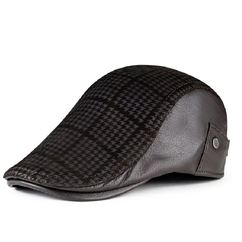 Tiger Plaid Genuine Leather Duckbill Cap