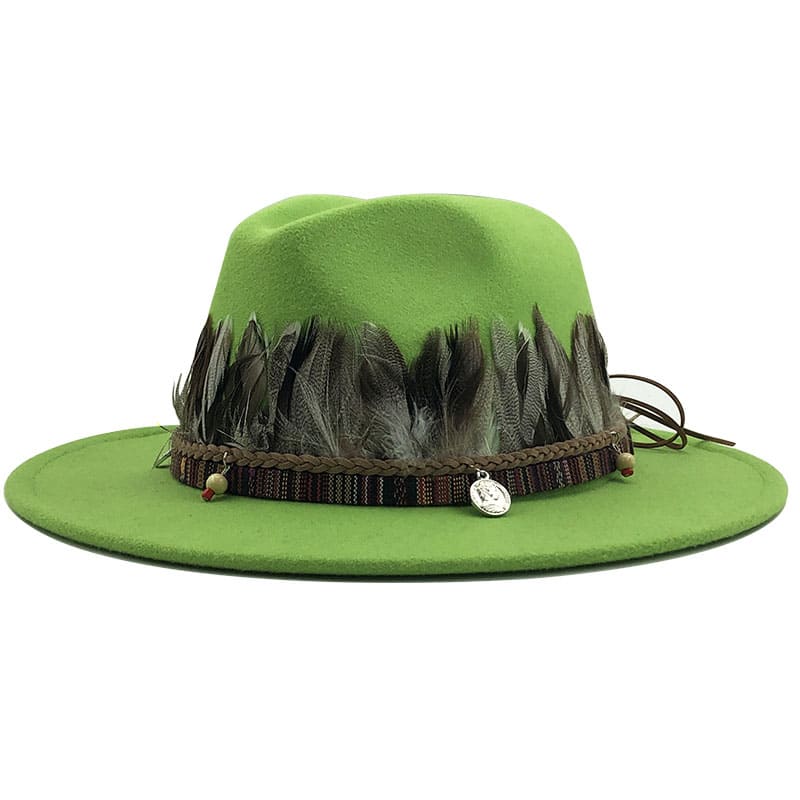 Feathers Belt Wool Fedora Hat