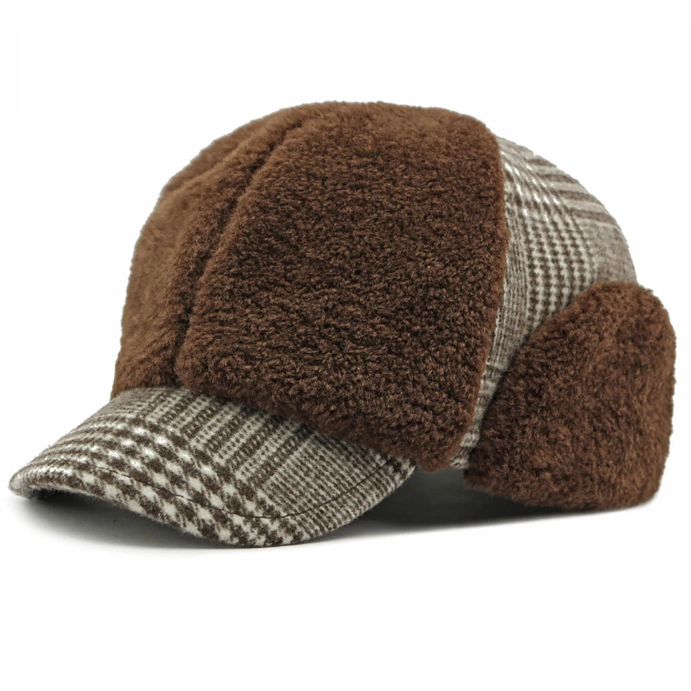 men-women-autumn-tartan-plain-furry-fuzzy-hat