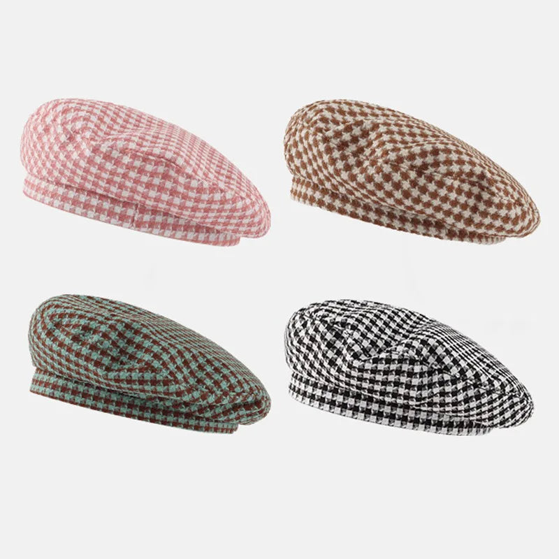 trendy-french-plaid-cotton-cap-hat