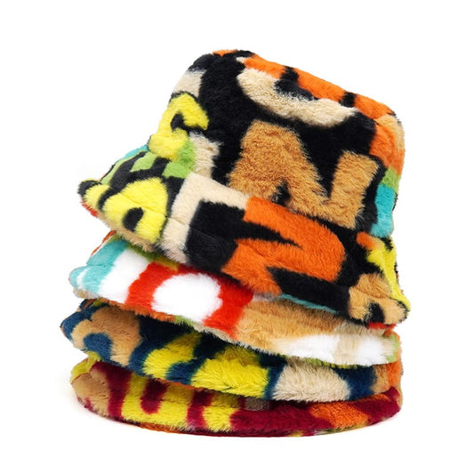 Athleisure Letters Fur Bucket Hat