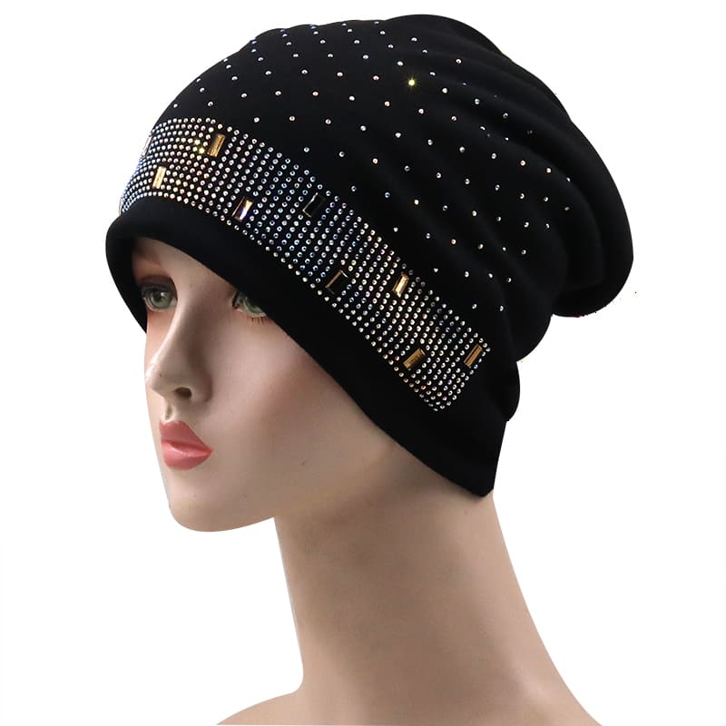 Chloe Rhinestones Cotton Beanie