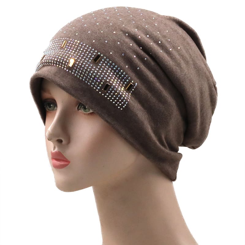 Chloe Rhinestones Cotton Beanie