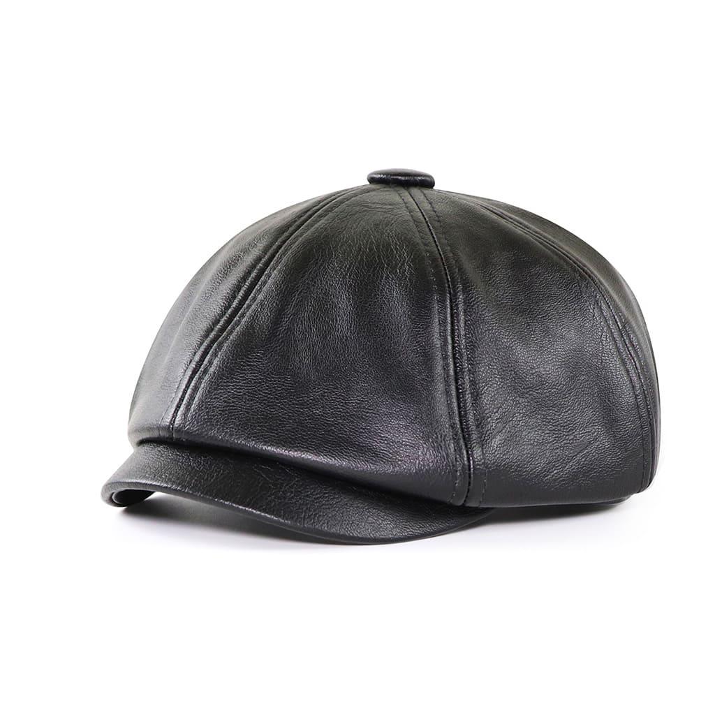 Black leather newsboy hat online