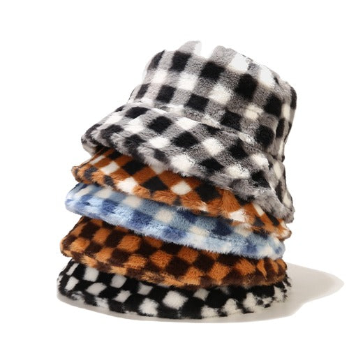 GLTR Plaid Fur Bucket Hat