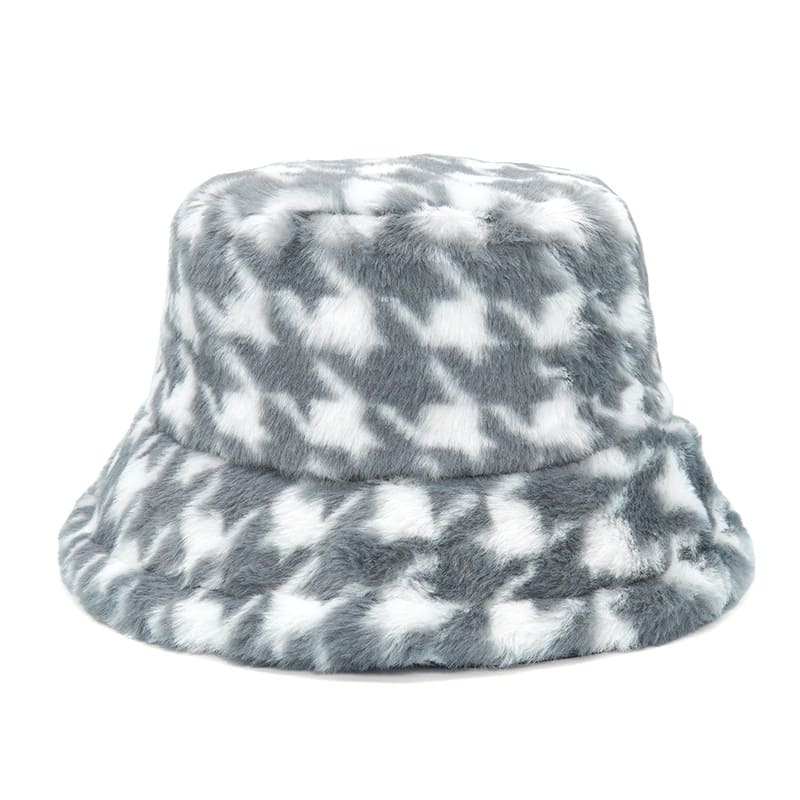 Houndstooth Fur Bucket Hat