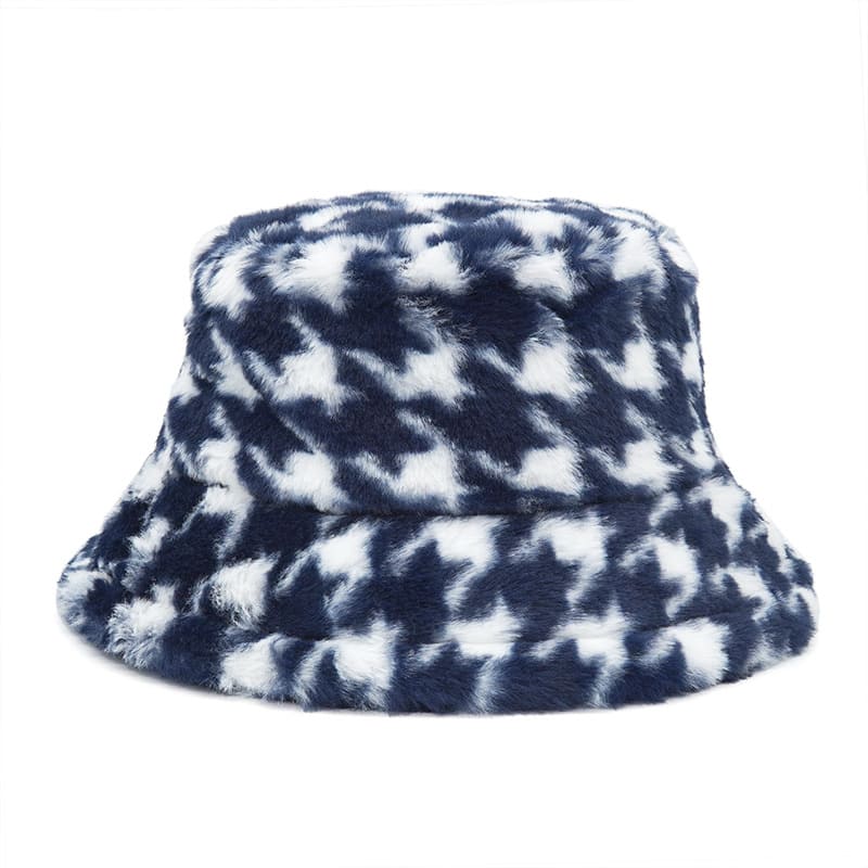 Houndstooth Fur Bucket Hat