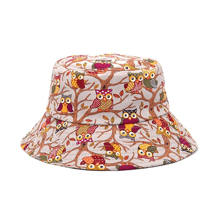Owls Print Cotton Bucket Hat